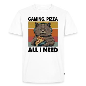 Drôles de chats Jeux Pizza Gamer Gamer Jeux - T-shirt Premium bio Homme - blanc - Devant - Nico (187cm)