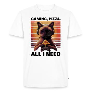 Drôles de chats Jeux Pizza Gamer Gamer Jeux - T-shirt Premium bio Homme - blanc - Devant - Nico (187cm)