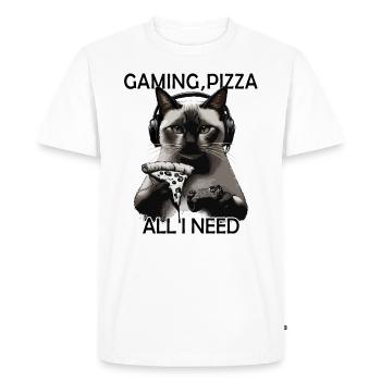 Drôles de chats Jeux Pizza Gamer Gamer Jeux - T-shirt Premium bio Homme - blanc - Devant - Nico (187cm)