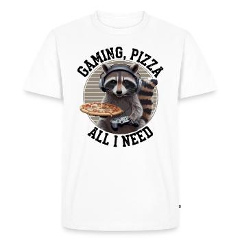 Funny Raccoon Gaming Pizza Gamer Gamer Gaming - Men's Premium Organic T-Shirt - white - Front - Nico (187cm)