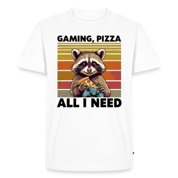 Funny Raccoon Gaming Pizza Gamer Gamer Gaming - Men's Premium Organic T-Shirt - white - Front - Nico (187cm)