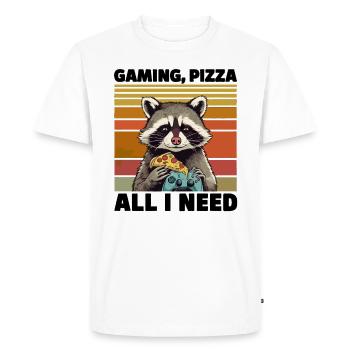 Funny Raccoon Gaming Pizza Gamer Gamer Gaming - Men's Premium Organic T-Shirt - white - Front - Nico (187cm)