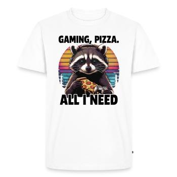 Funny Raccoon Gaming Pizza Gamer Gamer Gaming - Men's Premium Organic T-Shirt - white - Front - Nico (187cm)