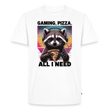 Funny Raccoon Gaming Pizza Gamer Gamer Gaming - Men's Premium Organic T-Shirt - white - Front - Nico (187cm)