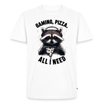 Funny Raccoon Gaming Pizza Gamer Gamer Gaming - Men's Premium Organic T-Shirt - white - Front - Nico (187cm)
