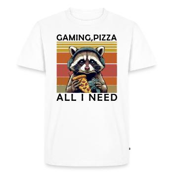 Funny Raccoon Gaming Pizza Gamer Gamer Gaming - Men's Premium Organic T-Shirt - white - Front - Nico (187cm)