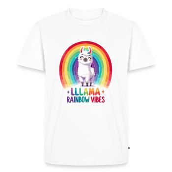 Llama Rainbow Vibes - Men's Premium Organic T-Shirt - white - Front - Nico (187cm)