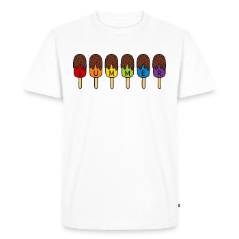 CRÈME GLACÉE AU CHOCOLAT D’ÉTÉ MANGEANT DE LA CRÈME GLACÉE D’ÉTÉ COLORÉE ARC-EN-CIEL - T-shirt Premium bio Homme - blanc - Devant - Nico (187cm)