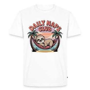 Daily Naps Club, Sloth in Hammock Nap - Men's Premium Organic T-Shirt - white - Front - Nico (187cm)