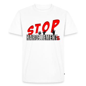 STOP HARCELEMENT - T-shirt Premium bio Homme - blanc - Devant - Nico (187cm)