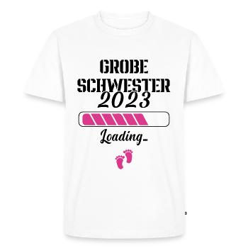 Annoncer une grossesse Grande sœur 2023 - T-shirt Premium bio Homme - blanc - Devant - Nico (187cm)
