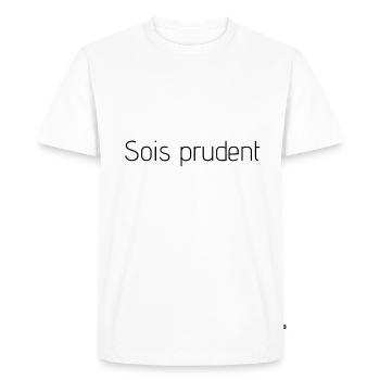 Sei vorsichtig. - Männer Premium Bio T-Shirt - Weiß - Vorne - Nico (187cm)