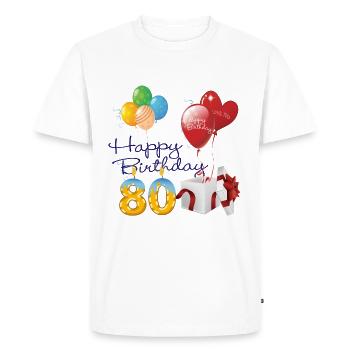 80e joyeux anniversaire ballons présents et bougies - T-shirt Premium bio Homme - blanc - Devant - Nico (187cm)