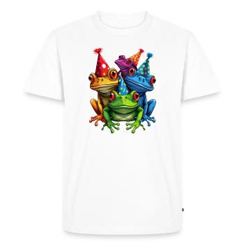 Motif de grenouille coloré cool - 3 grenouilles de fête - T-shirt Premium bio Homme - blanc - Devant - Nico (187cm)