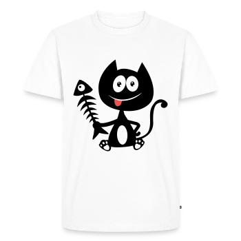 Chat gourmand, mangeur de poisson ! Humour de chat - T-shirt Premium bio Homme - blanc - Devant - Nico (187cm)
