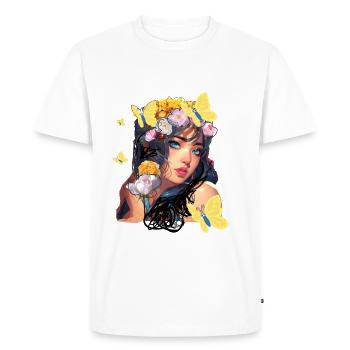 Femme, fleurs, Asiatique, illustration, papillon - T-shirt Premium bio Homme - blanc - Devant - Nico (187cm)