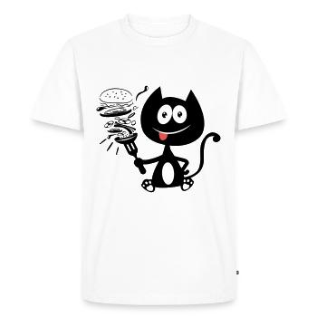 Chat qui mange un burger ! humour de chat ! - T-shirt Premium bio Homme - blanc - Devant - Nico (187cm)