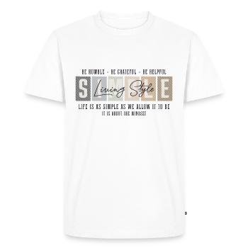 Simple Living Style | Inspirational & Typographic - Men's Premium Organic T-Shirt - white - Front - Nico (187cm)