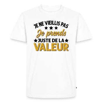 Je Ne Vieillis Pas Je Prends De La Valeur - T-shirt Premium bio Homme - blanc - Devant - Nico (187cm)
