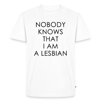 LESBIAN FUNNY MAN NOBODY KNOWS THAT I AM A LESBIAN - Men's Premium Organic T-Shirt - white - Front - Nico (187cm)