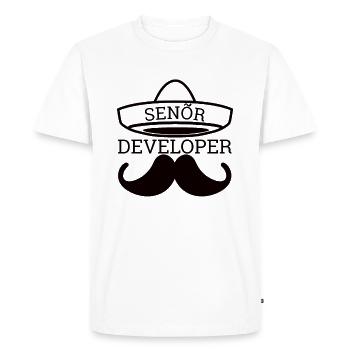 "Senor Developer, Senior Developer" | Programmer - Men's Premium Organic T-Shirt - white - Front - Nico (187cm)