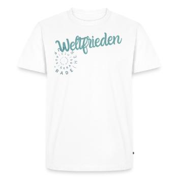 Weltfrieden - Männer Premium Bio T-Shirt - Weiß - Vorne - Nico (187cm)