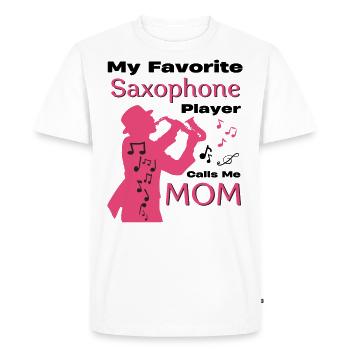 Mon saxophoniste préféré m’appelle maman famille - T-shirt Premium bio Homme - blanc - Devant - Nico (187cm)