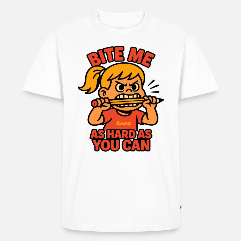 Beiß mich! Comic-Mädchen mit Wutanfall - Männer Premium Bio T-Shirt - Weiß