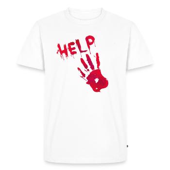HELP main en sang spécial Halloween - T-shirt Premium bio Homme - blanc - Devant - Nico (187cm)