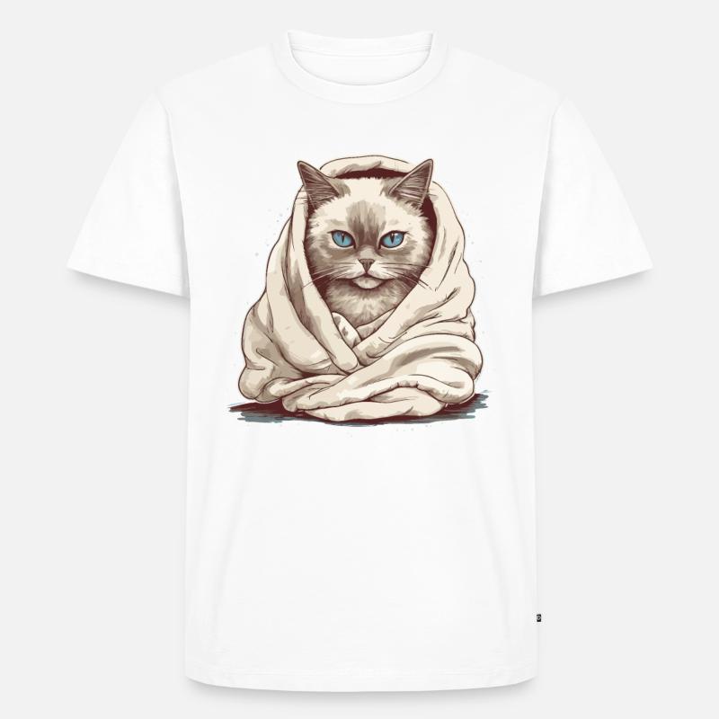 Chat dans une couverture - T-shirt Premium bio Homme - blanc