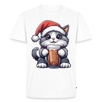 Cat Beer Xmas Christmas - Men's Premium Organic T-Shirt - white - Front - Nico (187cm)