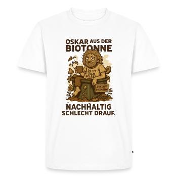 Oskar from the organic waste bin with saying and garbage - Men's Premium Organic T-Shirt - white - Front - Nico (187cm)