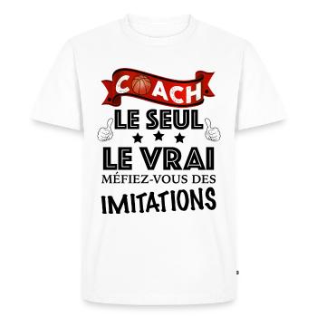 Coach Basket humour Idée Cadeau Homme Coach - T-shirt Premium bio Homme - blanc - Devant - Nico (187cm)