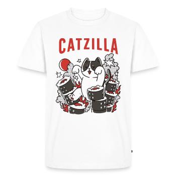 Catzilla Cat Cute Humor Japan Sushi - Men's Premium Organic T-Shirt - white - Front - Nico (187cm)