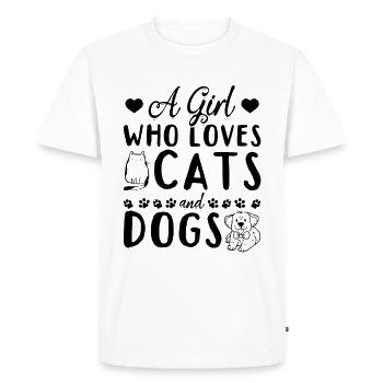 Amoureux des chats Amoureux des chiens Je suis une fille - T-shirt Premium bio Homme - blanc - Devant - Nico (187cm)
