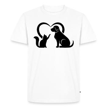 Dog & Cat Heart Cat Lover Dog Lover - Chat et chien - T-shirt Premium bio Homme - blanc - Devant - Nico (187cm)