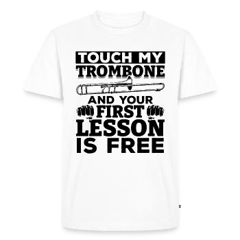 Touchez mon trombone et votre première leçon est gratuite Mu - T-shirt Premium bio Homme - blanc - Devant - Nico (187cm)