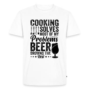 La cuisine résout la plupart de mes problèmes La bière noie le - T-shirt Premium bio Homme - blanc - Devant - Nico (187cm)