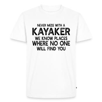 Funny Kayaking - Never Mess With A Kayaker - Men's Premium Organic T-Shirt - white - Front - Nico (187cm)
