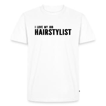 Coiffeur - J’aime mon travail de coiffeur - T-shirt Premium bio Homme - blanc - Devant - Nico (187cm)