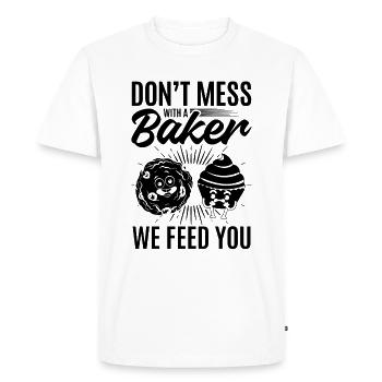Ne plaisantez pas avec un boulanger. Nous vous nourrissons - Funny Baker - T-shirt Premium bio Homme - blanc - Devant - Nico (187cm)