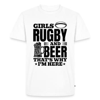 Girls Rugby et bière, c’est pour ça que je suis là - Rugby - T-shirt Premium bio Homme - blanc - Devant - Nico (187cm)
