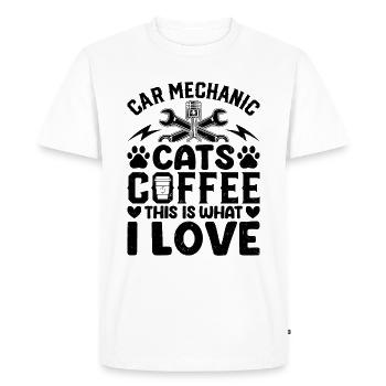 Car Mechanic, Cats, Coffee This Is What I Love - M - Men's Premium Organic T-Shirt - white - Front - Nico (187cm)