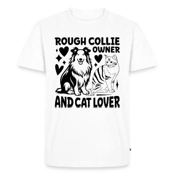 Propriétaire de Rough Collie et amoureux des chats - T-shirt Premium bio Homme - blanc - Devant - Nico (187cm)