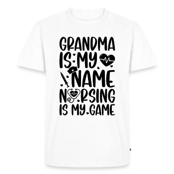 Grand-mère est mon nom, l’allaitement est mon jeu - Infirmière Gran - T-shirt Premium bio Homme - blanc - Devant - Nico (187cm)