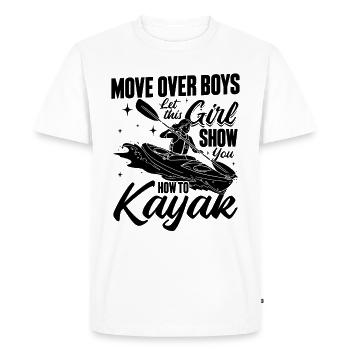Déplacez-vous les garçons, laissez cette fille vous montrer comment faire du kayak - T-shirt Premium bio Homme - blanc - Devant - Nico (187cm)