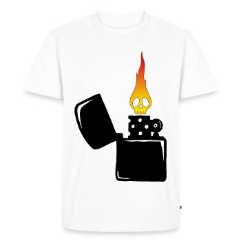 flaming skull and black lighter - Men's Premium Organic T-Shirt - white - Front - Nico (187cm)