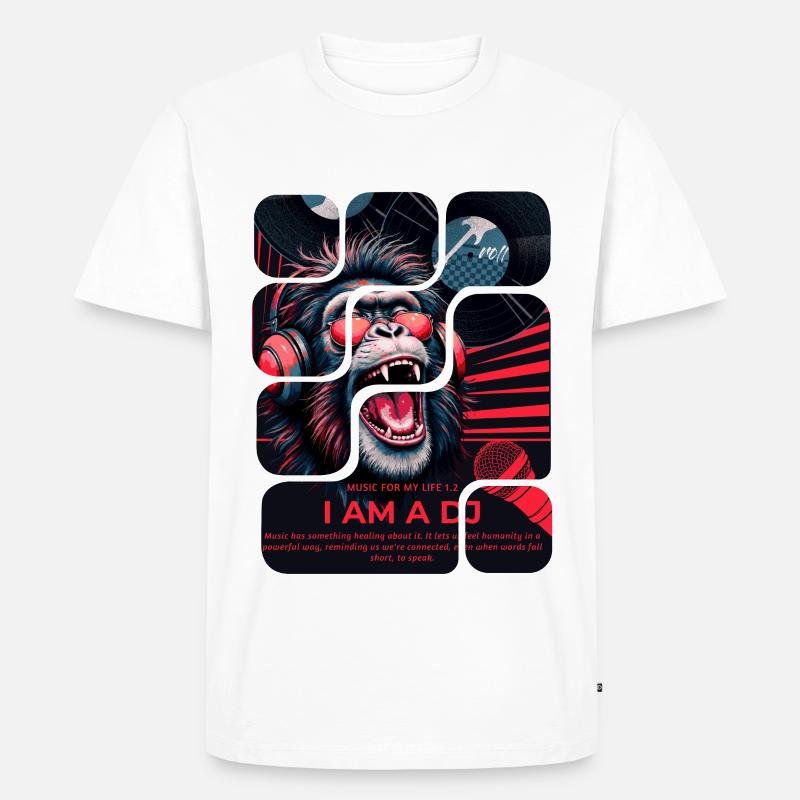 DJ Affe mit Kopfhörern Neon Design - Männer Premium Bio T-Shirt - Weiß