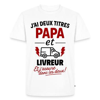 Papa et Livreur idée cadeau Noël fête des pères - T-shirt Premium bio Homme - blanc - Devant - Nico (187cm)