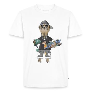 Suricate avec skateboard et casque - T-shirt Premium bio Homme - blanc - Devant - Nico (187cm)